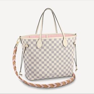 Louis Vuitton Azur Damier NEVERFULL MM Limited Edition Braided Cross Strap NWT.